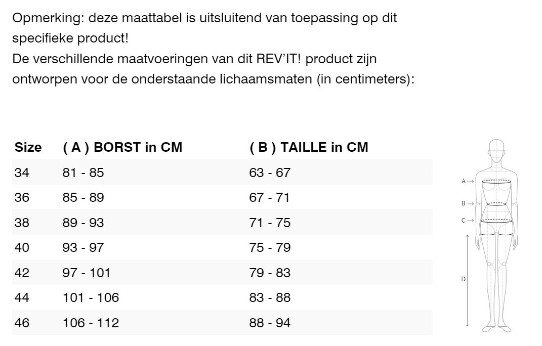 Foto: Size chart REV'IT!