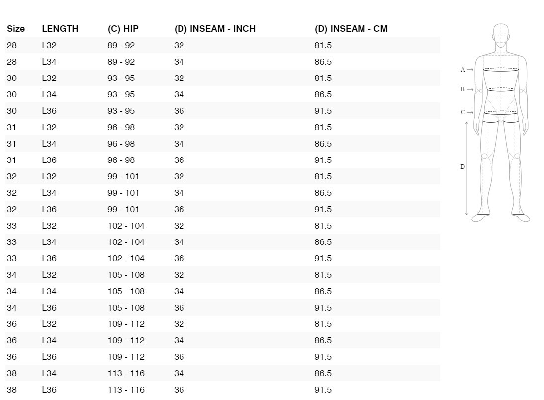 Foto: Size chart REV'IT!