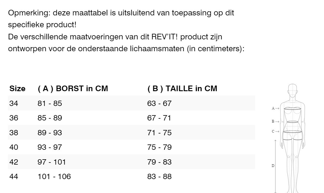 Foto: Size chart REV'IT!