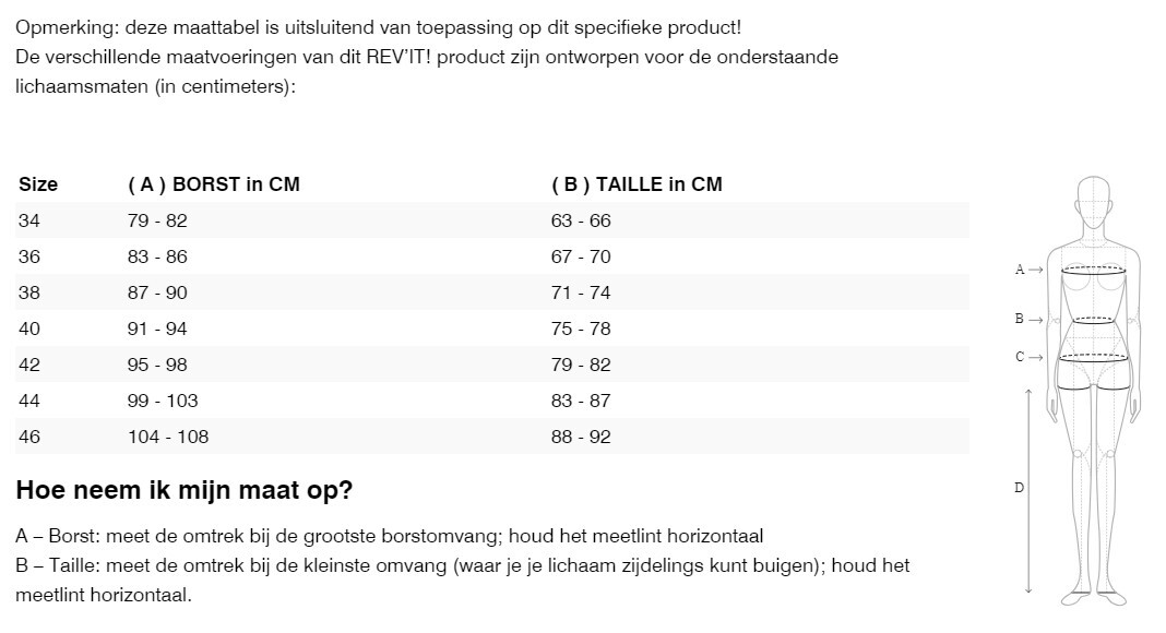 Foto: Size chart REV'IT!