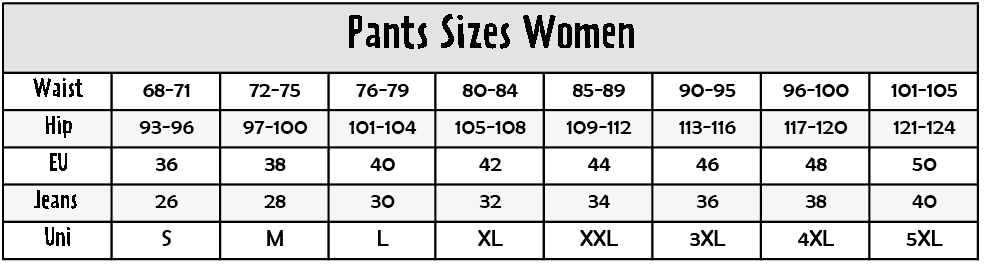 Foto: Size chart Rusty Stitches