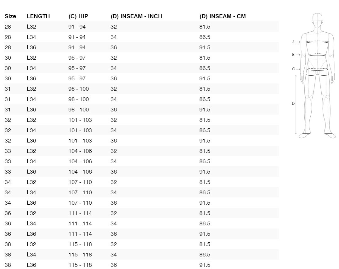 Foto: Size chart REV'IT!